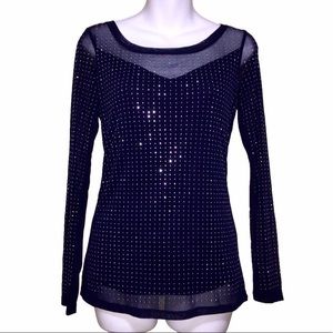 INC Navy blue long sleeve studded top